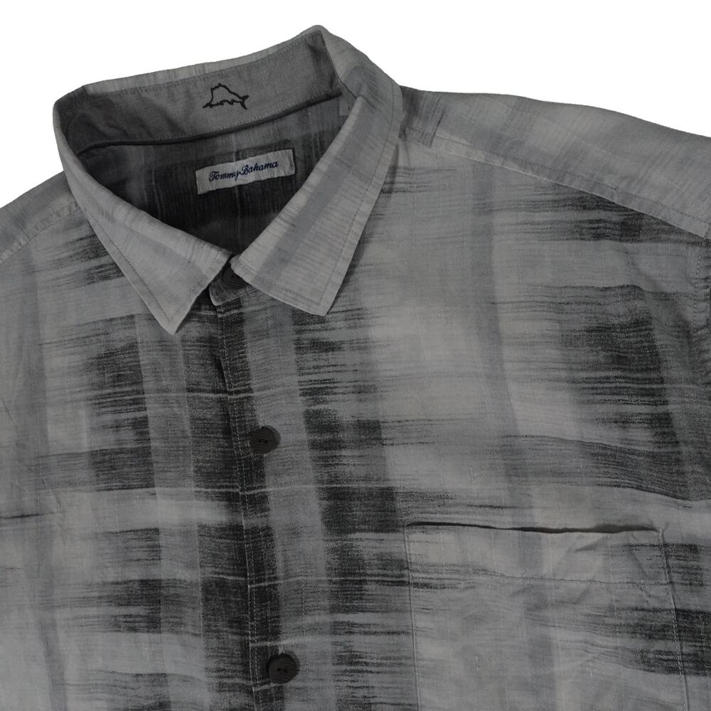 Tommy Bahama Silk Abstract Blurred Plaid Button Up Short Sleeve Shirt Men's XL